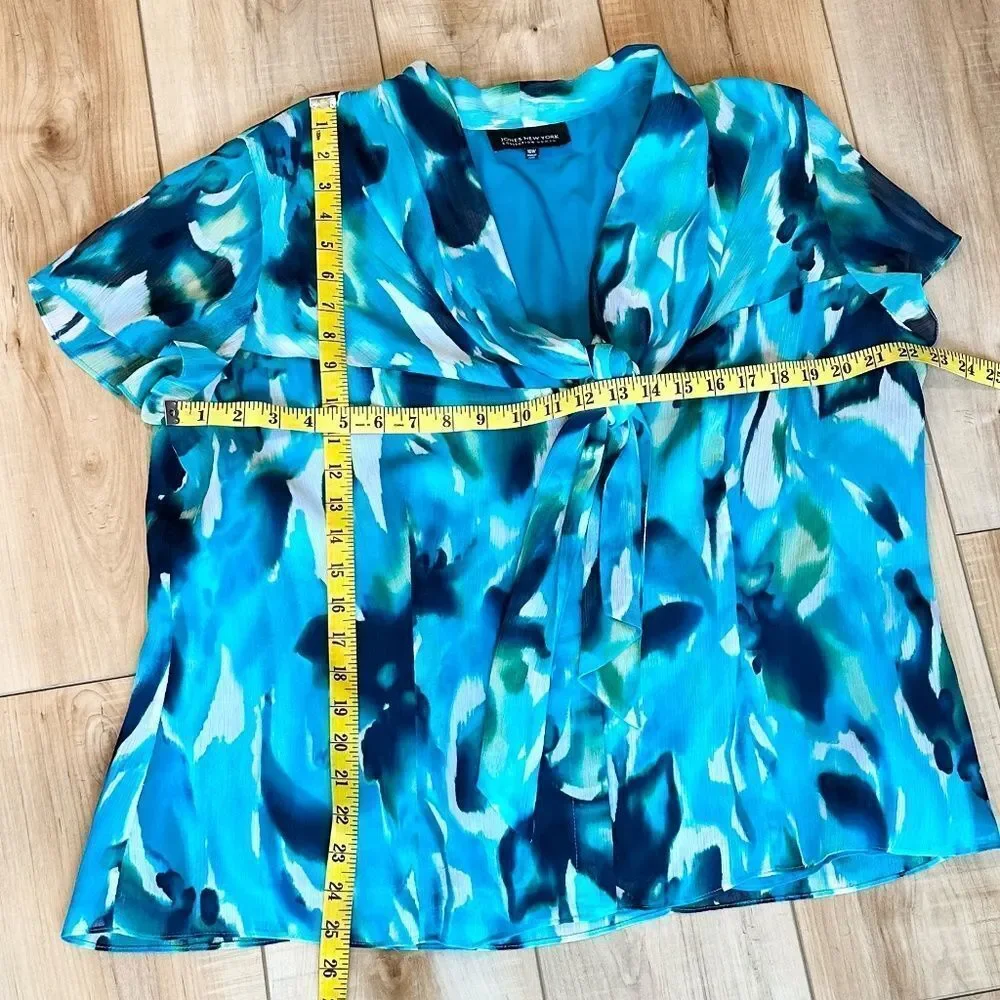Jones New York Woman's Chiffon Blouse Lined Watercolors Blue/Green 16W